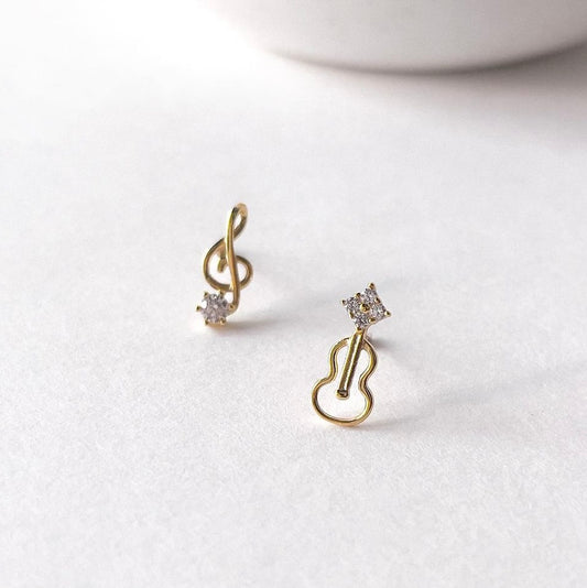 Artisan Collection 14K Gold Plated S925 Sterling Silver Music Note & Violin Stud Earrings