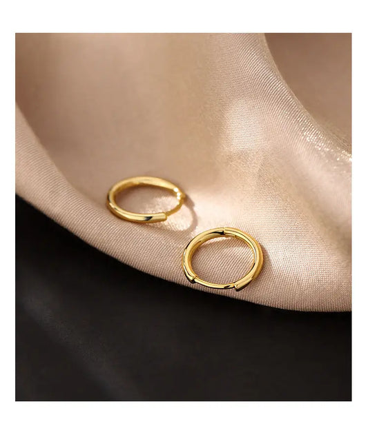 925 Sterling Silver Gold Huggie Glossy Hoop Earrings