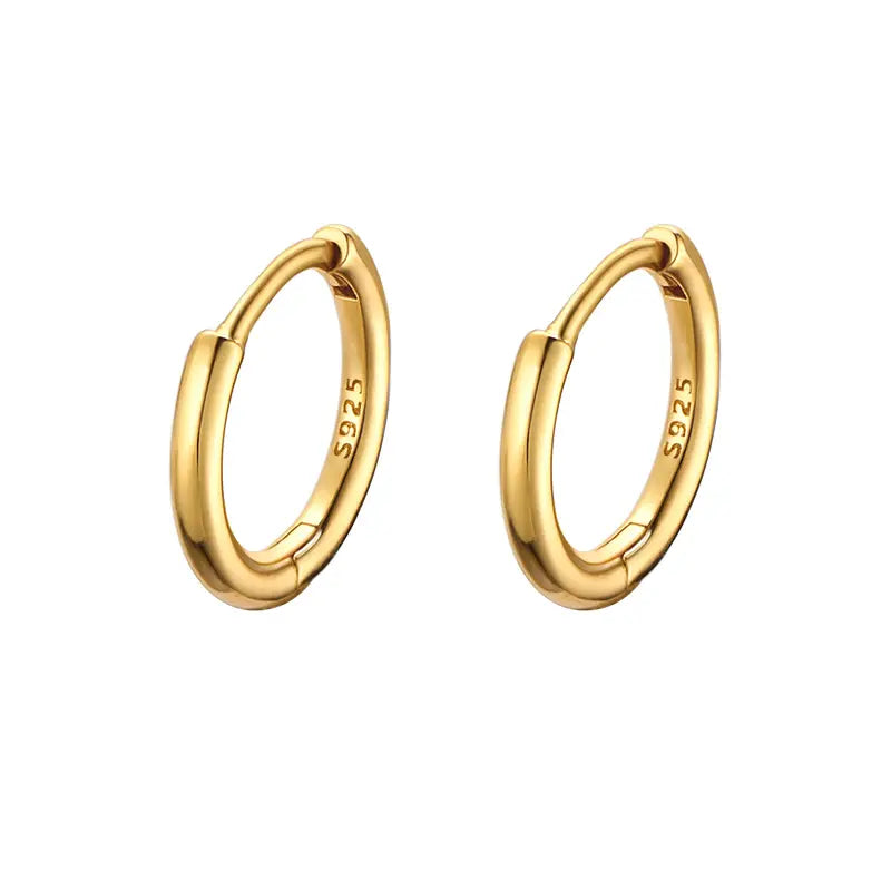 925 Sterling Silver Gold Huggie Glossy Hoop Earrings