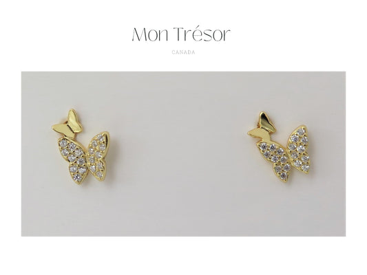 Artisan Collection Beautiful 14K Sterling Silver Shinny Butterflies Stud Earrings