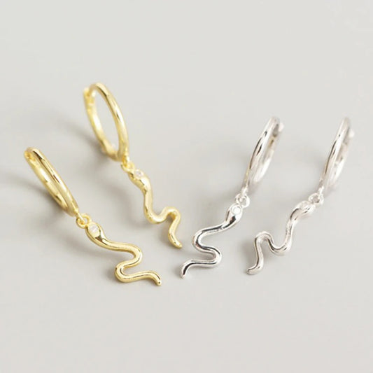 Artisan Collection 14K Gold Plated S925 Sterling Silver Premium Snake Hoop Huggie Earrings