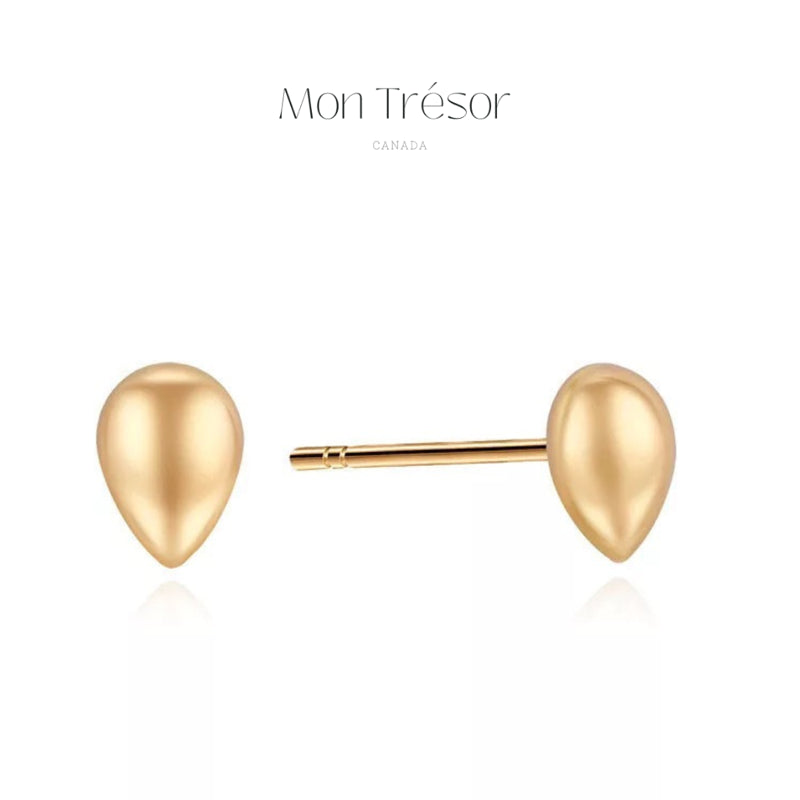 14K Gold Plated S925 Sterling Silver Minimalist Petite Gold Teardrop Stud Earrings